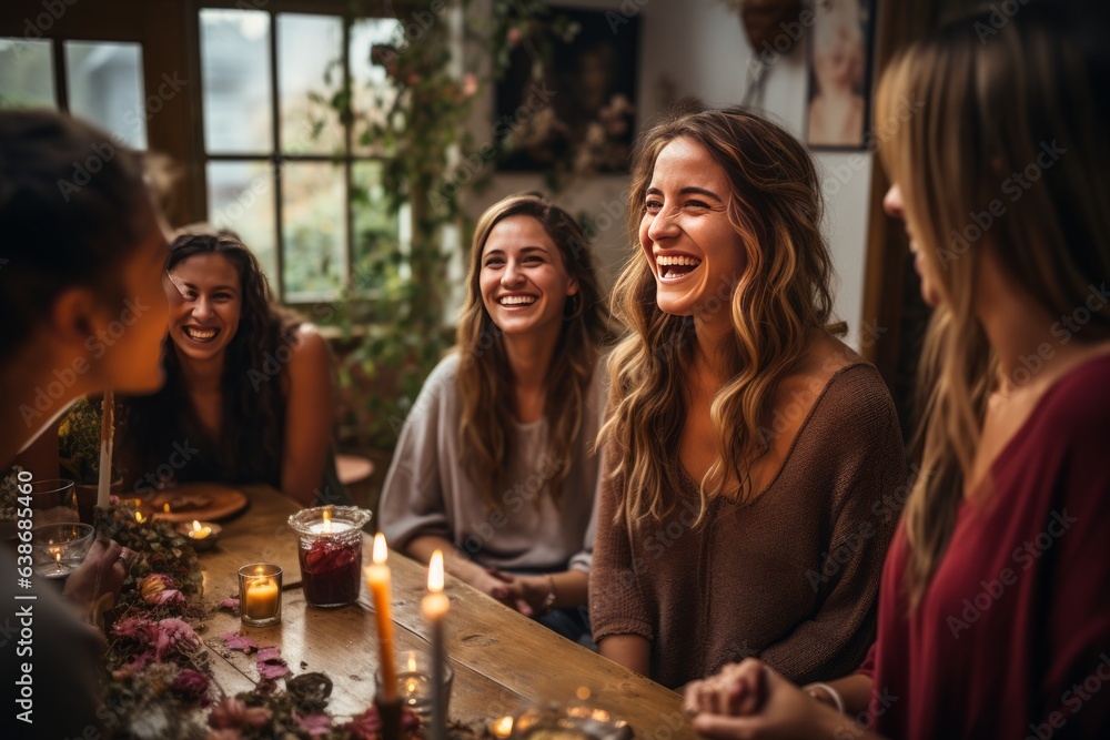 Group Of Friends Gathered Around A Table, Generative AI Group Of Friends Gathered Around A Table, Generative AI