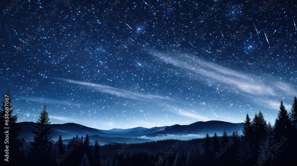 Starry Night Beautiful Landscape, Long Exposure
