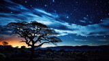 Starry Night Beautiful Landscape with Tree