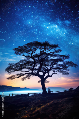 Starry Night Beautiful Landscape with Tree 