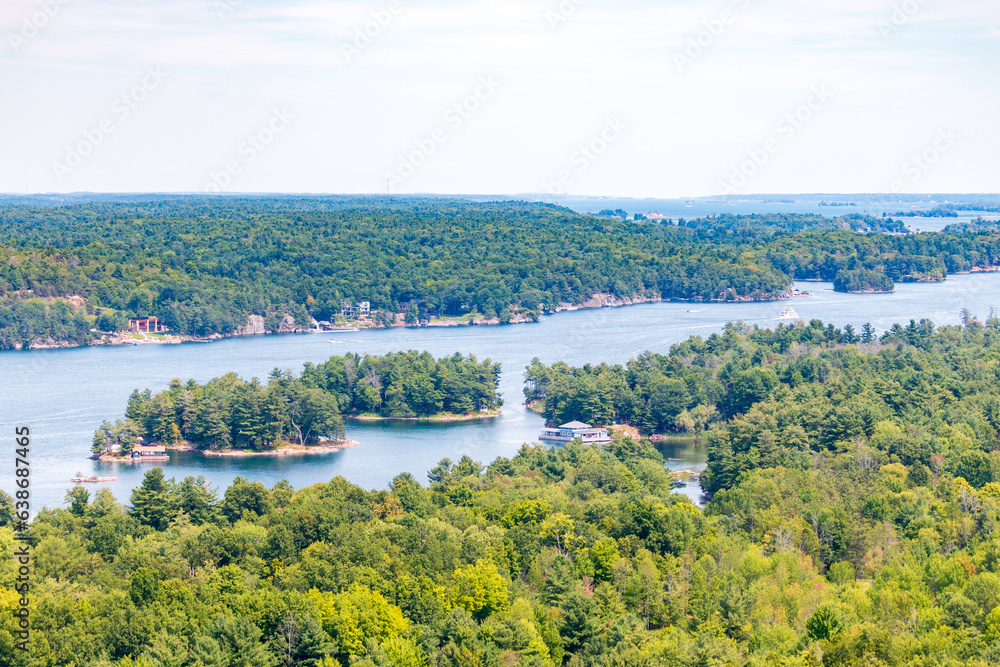 thousand islands, landscape with river and sky, north border of USA and Canada