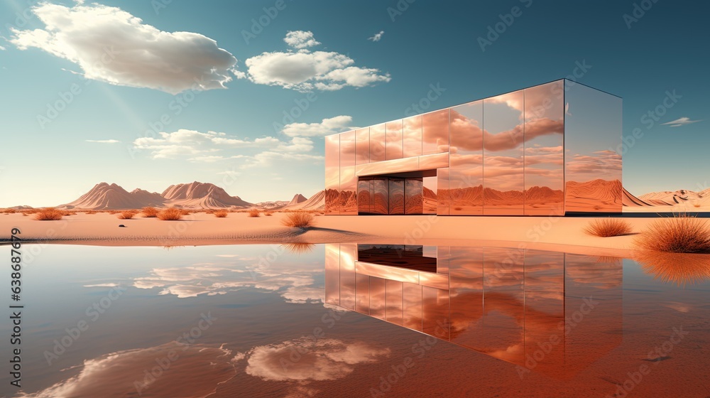 Fototapeta premium desert reflections, digital art illustration, Generative AI