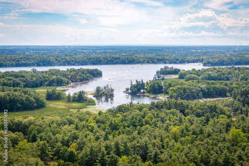 thousand islands, landscape with river and sky, north border of USA and Canada © jun