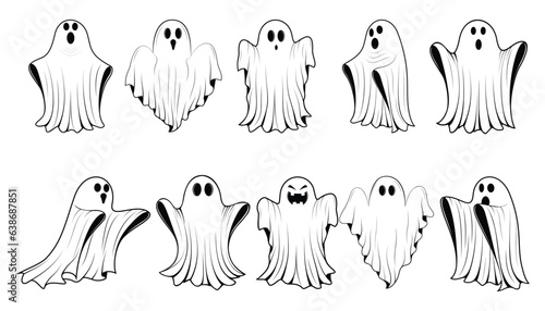 set of cute halloween ghosts illustration