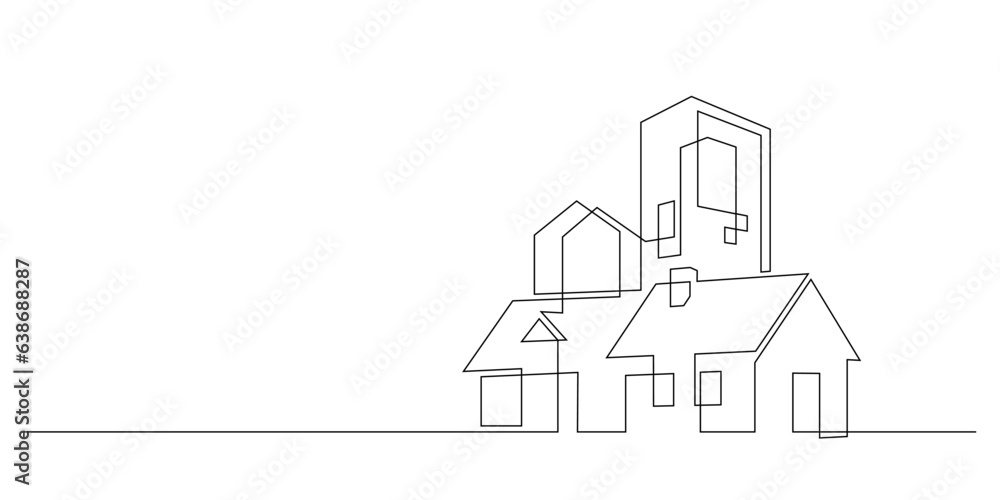 continuous line drawing of housing estate building single line