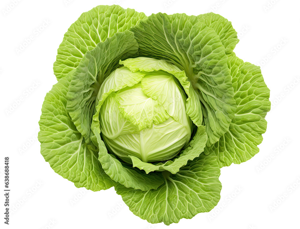 Fototapeta premium Fresh ripe whole cabbage isolated on transparent background, top view