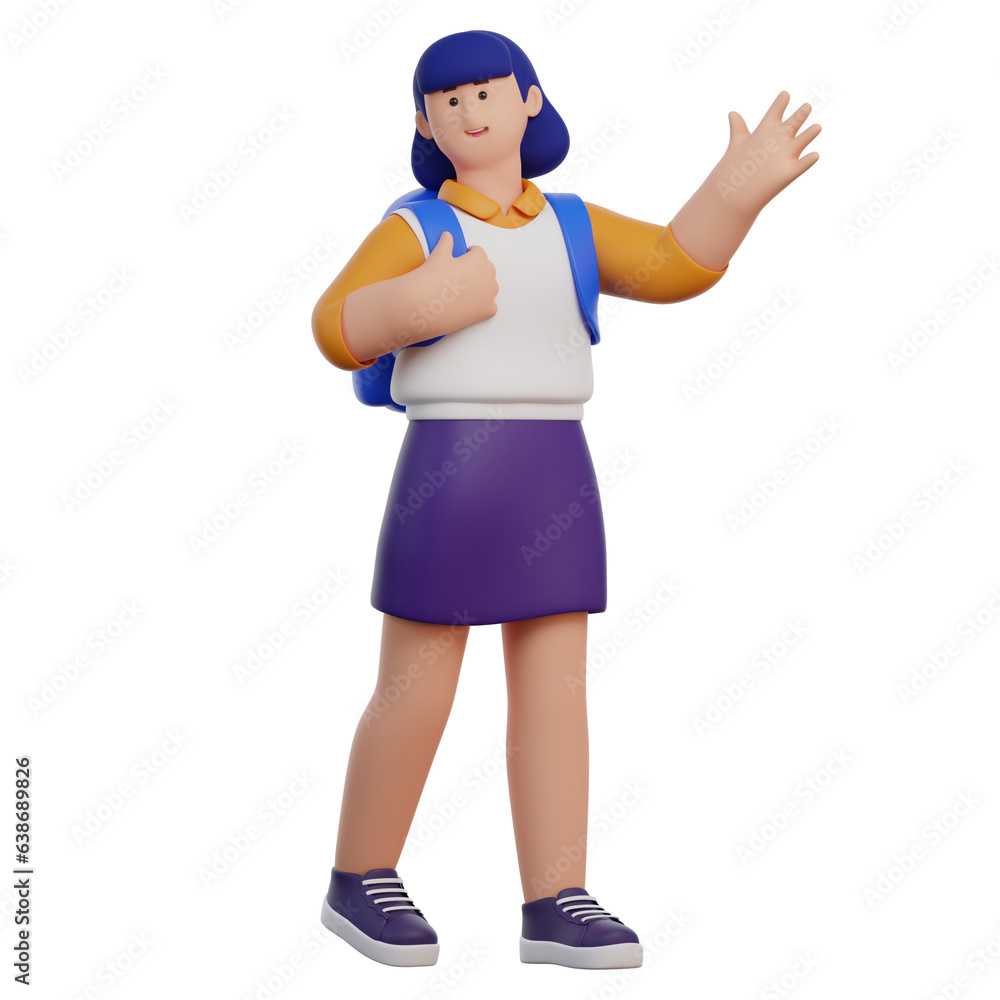 3D Female Character Wearing Backpack