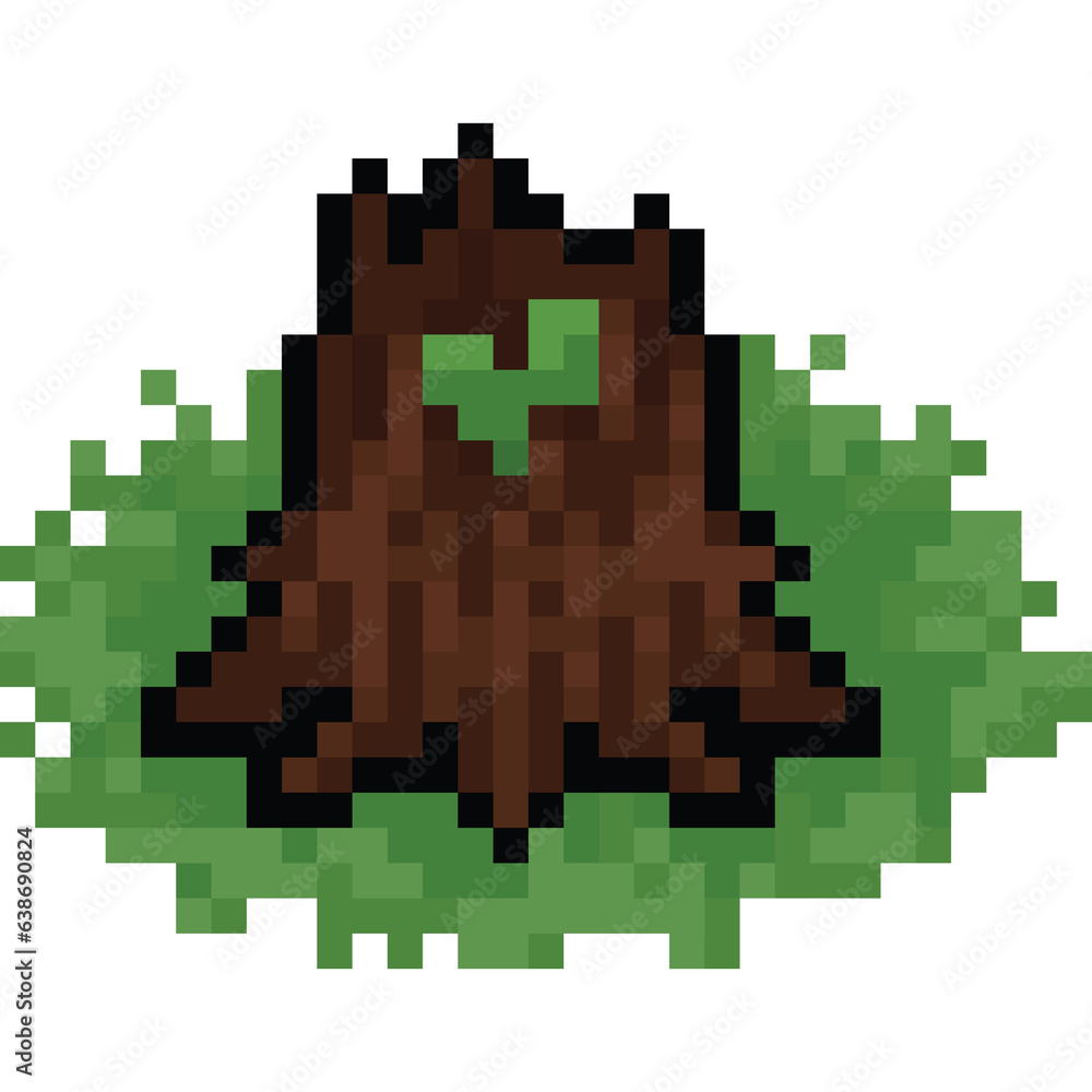 Fototapeta premium Pixel art stump with sprout inside