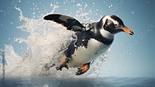 penguin on water splash