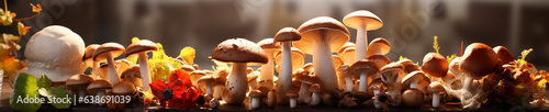 A Banner Photo of Mushrooms on a Counter in a Modern Kitchen
