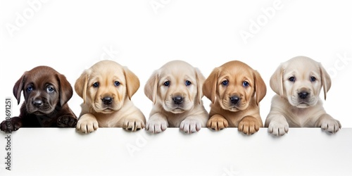 Generative AI : Five Labrador Retriever Puppies, isolated on white background © The Little Hut