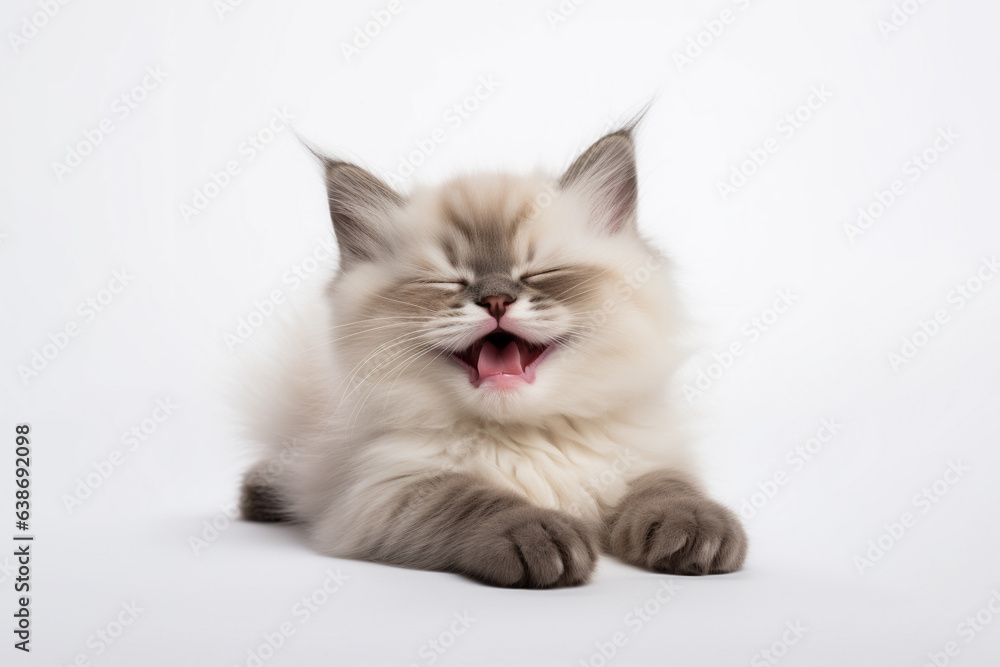 a Persian cat in front of a white background. 