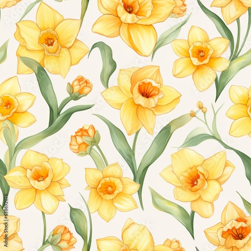 Watercolor Daffodils: Seamless Floral Pattern