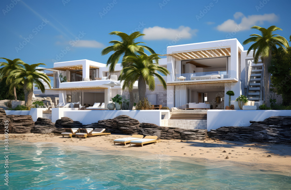 contemporary and luxurious house by the sea, generative AI