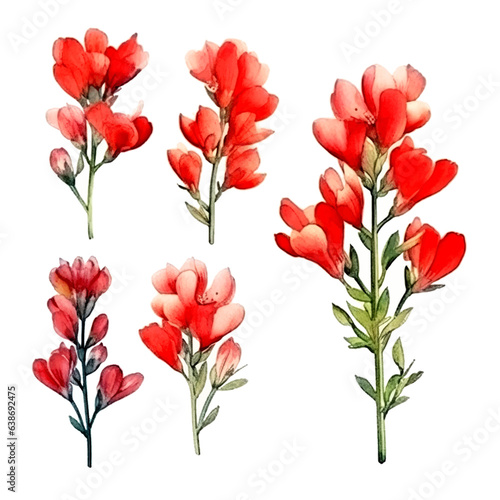 Set of red floral watecolor. red flower, red leaves. Floral poster, invitation floral. Vector arrangements for greeting card or invitation design	