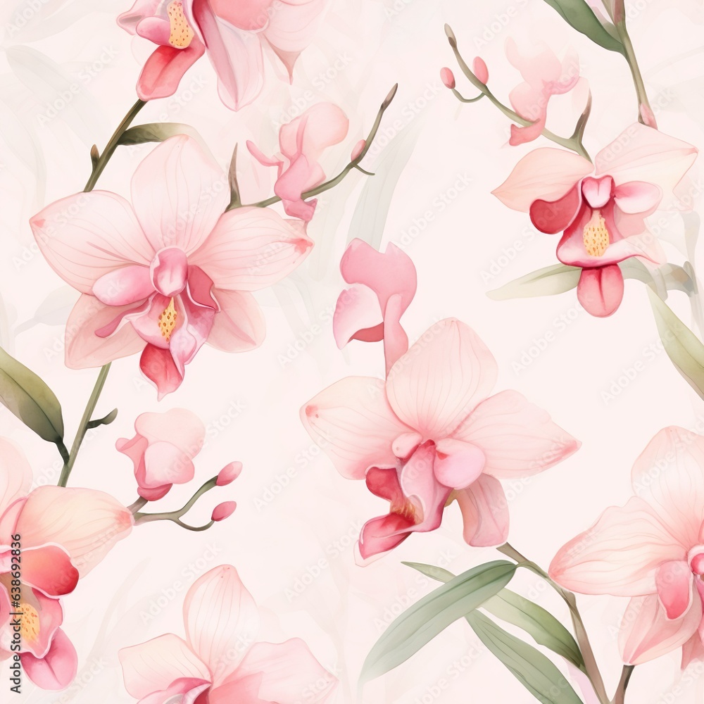 Vibrant Watercolor Exotic Orchids: Colorful Seamless Floral Pattern