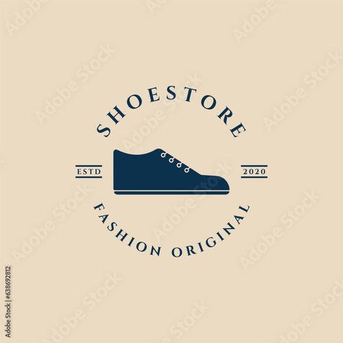 shoe store logo casual shoe minimalist icon with emblem vector illustration design template
