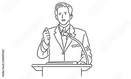 line art of public speaker vector illustration