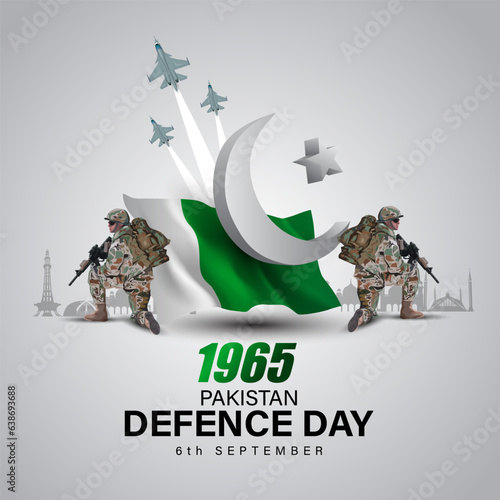 happy defense day Pakistan. 3d letter with Pakistani flag and black outline soldiers. abstract vector illustration design