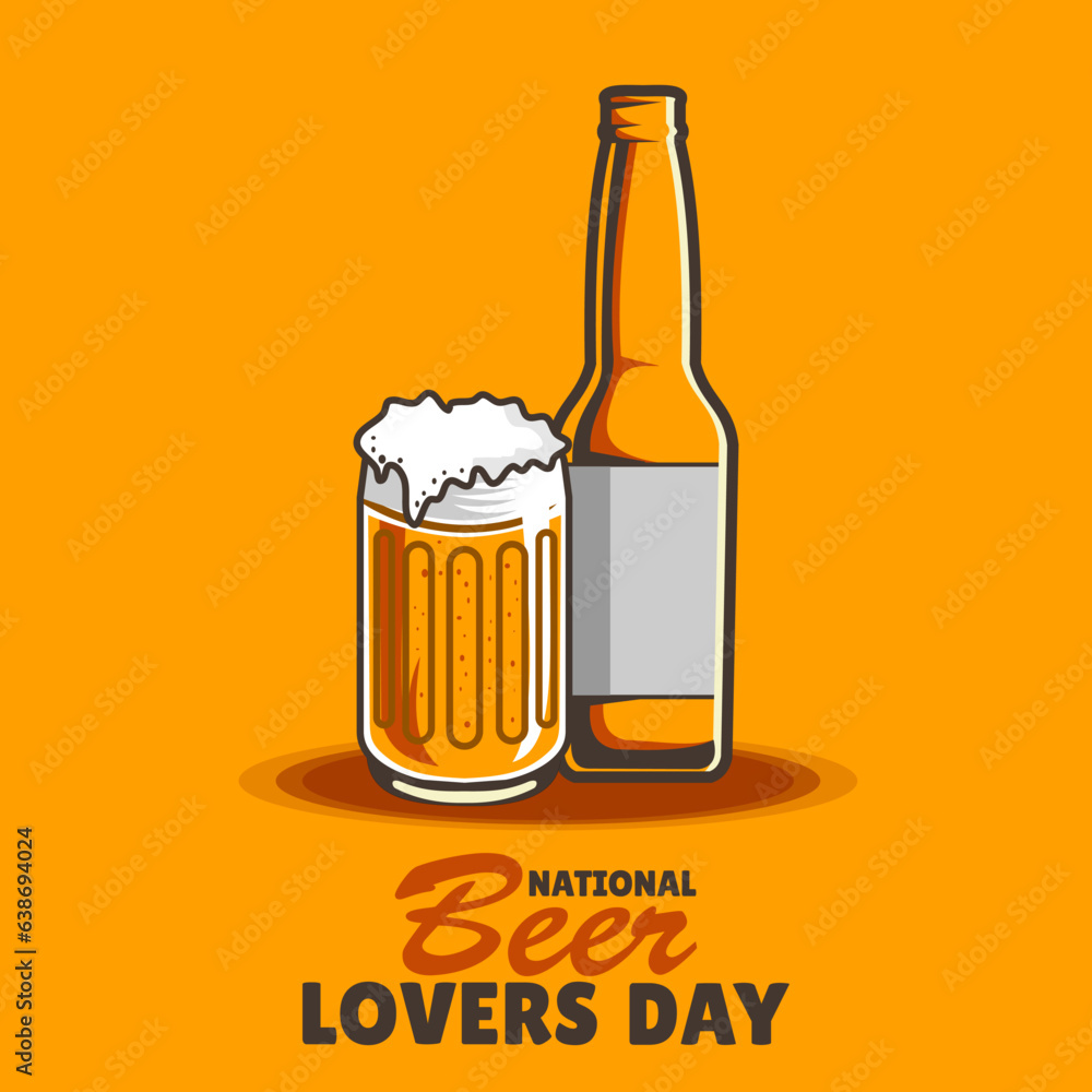 National Beer Lovers Day vector. Full dewy glass of beer with foam vector. Beer bottle. Beer Lovers Day Poster, September 7. National Beer Lovers Day vector. Full dewy glass of beer with foam vector. Beer bottle. Beer Lovers Day Poster, September 7.