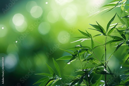 Bamboos green leaves and bamboo tree with bokeh in nature forest background