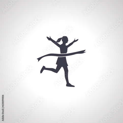 marathon winner icon. runner woman silhouette. woman crosses the tape first icon