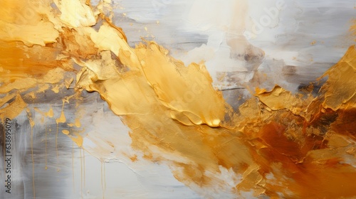 Closeup of an abstract rough gold art painting texture with different colors. Watercolor abstract patchwork painting in different shades. Generative AI. © senadesign