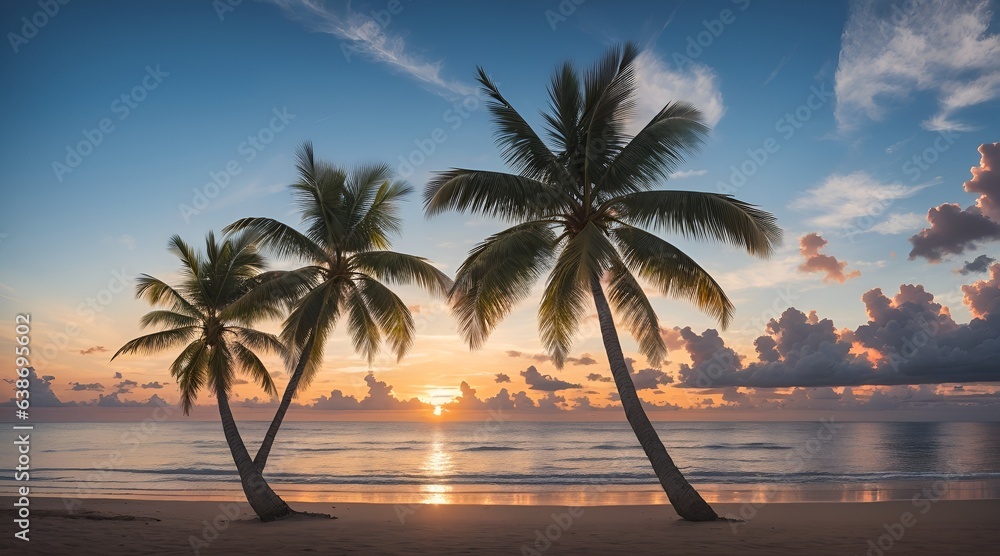 Photo of a beautiful beach landscape with palm trees
