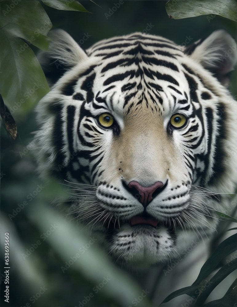 Photo of a majestic white tiger with captivating yellow eyes Photo of a majestic white tiger with captivating yellow eyes