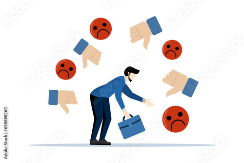 concept of response to negative feedback, rating of unfavorable or bad customer review, complaint handling, business problem, satisfaction or anger opinion, businessman response to negative feedback. photo