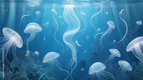 jellyfish in the blue water. Generative AI illustration