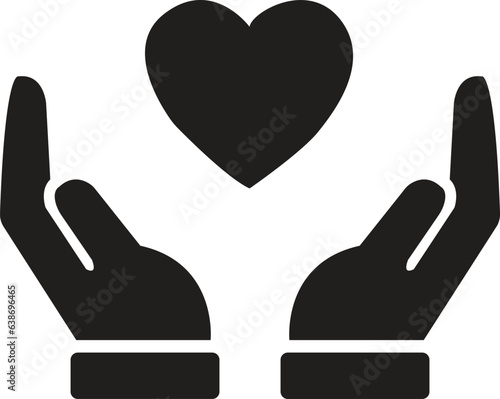 flat Heart in hand icons. Hands holding heart icon. Love icon. Health, medicine symbol. Healthcare hands holding heart. family and love sign, isolated on white background.