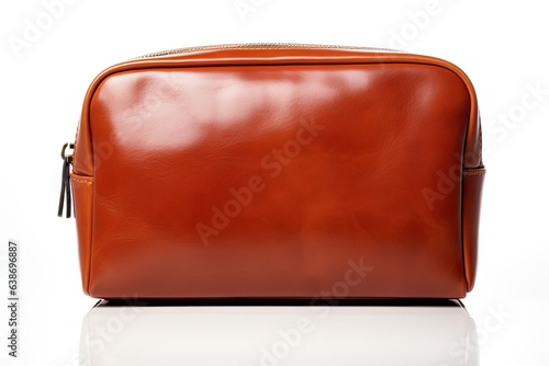 Leather cosmetic pouch bag without logo isolated on white background