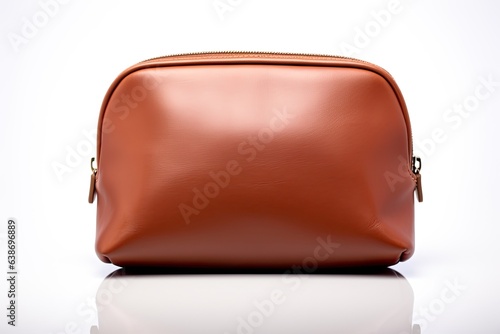Leather cosmetic pouch bag without logo isolated on white background