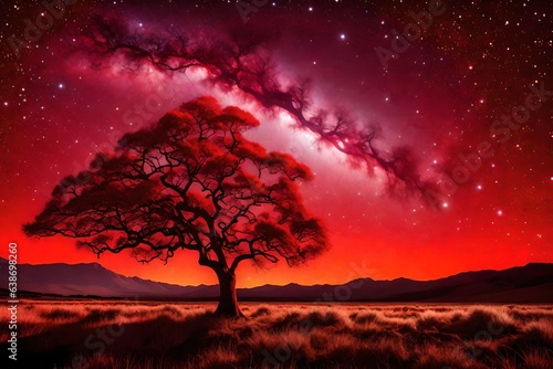 red tree in the night