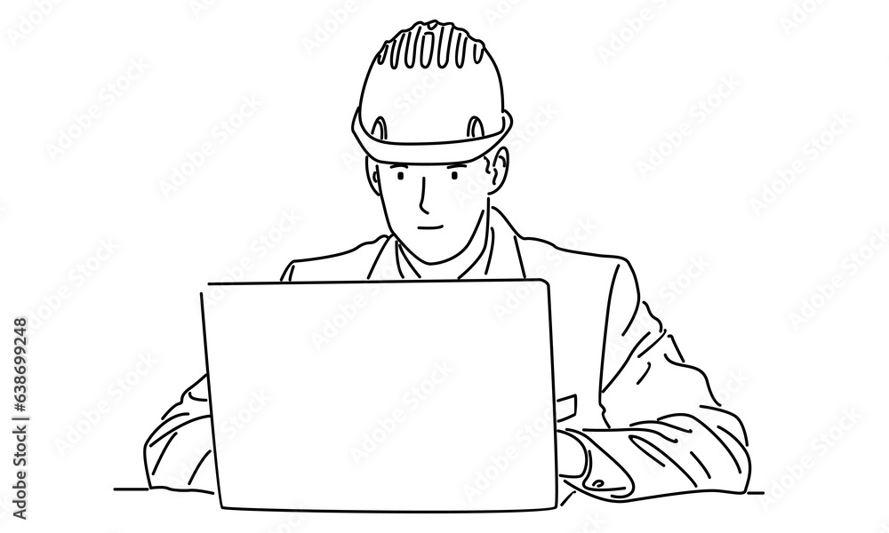 line art of man engineering working with laptop line art of man engineering working with laptop