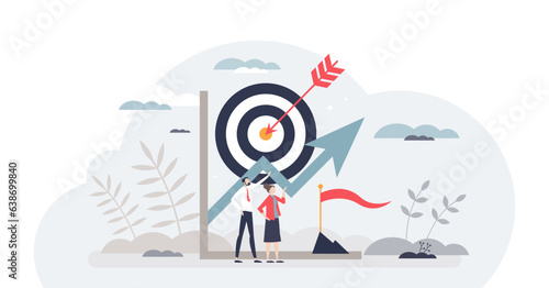 Goal setting for measurable business target achievement tiny person concept, transparent background. Smart strategy and plan for successful objective reaching illustration. photo