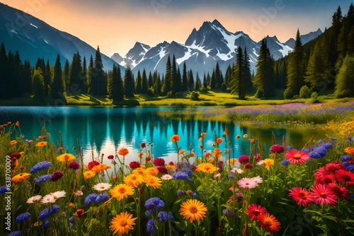 lake and flowers in the mountains