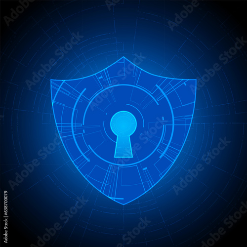 Cyber security technology concept , Shield With Keyhole icon with world map background , personal data , vector illustration.	
