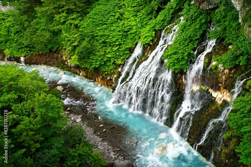 Shirohige Waterfalls in Biei Town, Japan
