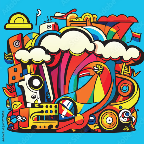 colorfull doodle illustration for event with many people around, culture, destination, vector illustration cartoon
