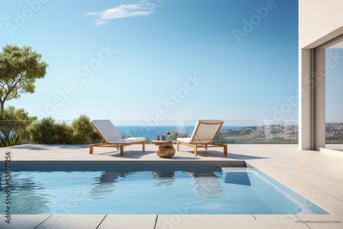 Luxury beach house with sea view swimming pool. © JuanM