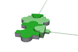 Digital png illustration of green puzzle pieces with plugs on transparent background