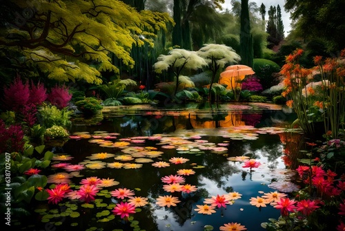 floral lake hidden in forest