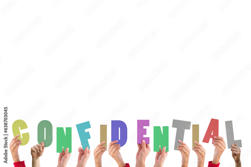 Digital png illustration of hands with confidential text on transparent background Digital png illustration of hands with confidential text on transparent background