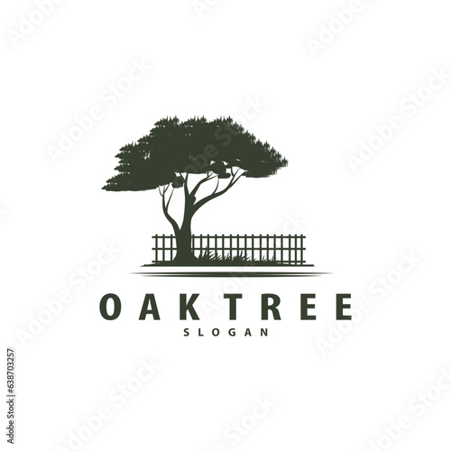 Oak Tree Logo Minimalist Design, Vector Tree Nature Plant Of Life Illustration Template Symbol