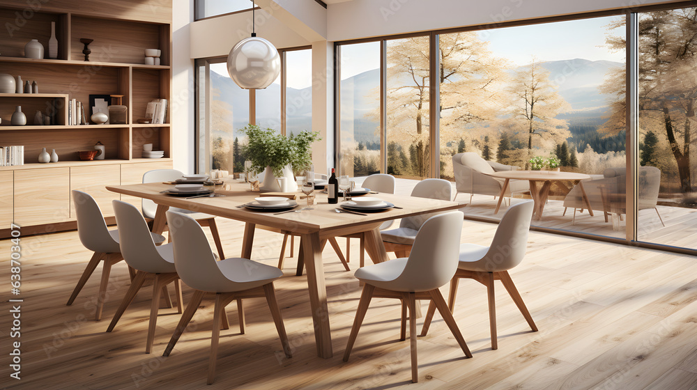 Fototapeta premium Scandinavian style interior design of modern dining room