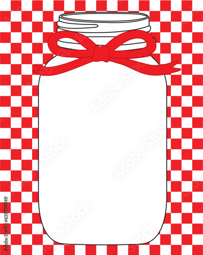 mason jar with ribbon on a checkered background