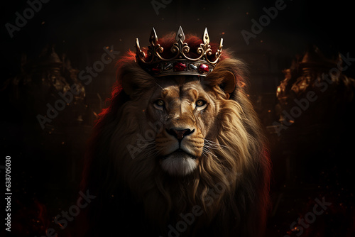 Generative AI Image of a Lion King Wearing a Luxury Crown in Kingdom