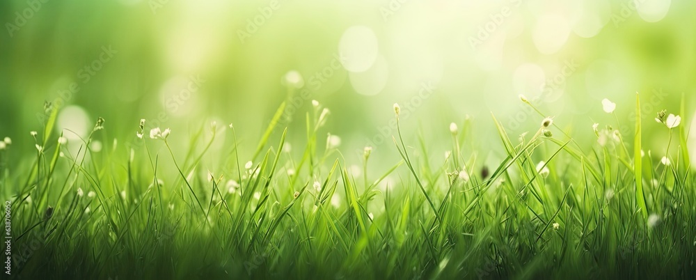 Dewy fresh grass in spring sun. Seasonal meadow background with light bokeh and short depth of field Dewy fresh grass in spring sun. Seasonal meadow background with light bokeh and short depth of field